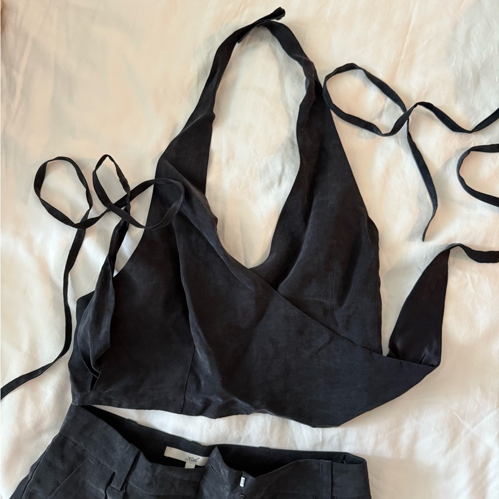 KITH Dark Grey Halter Wrap Crop Top & Tailored Shorts